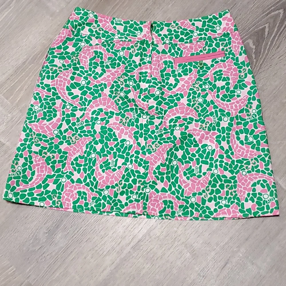 Vintage Lilly Pulitzer called dolphins mini skirt green pink women size 2